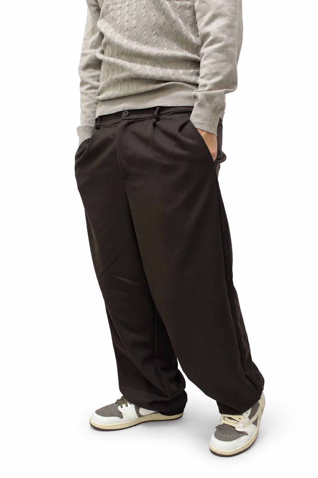 Pantaloni Morbidi Versatili Marrone Scuro