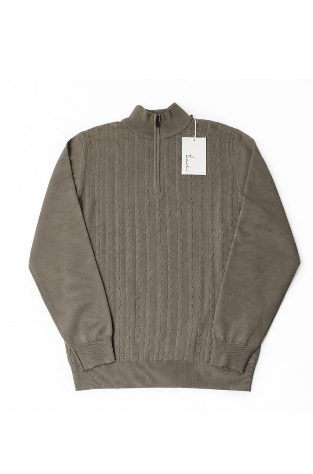 Maglione a Mezza Zip a Trecce – Fango