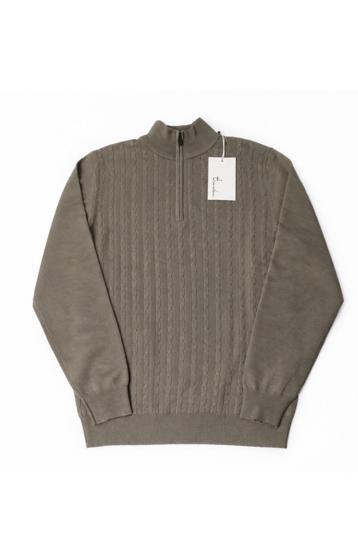 Maglione a Mezza Zip a Trecce – Fango