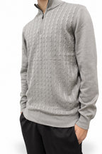 Maglione a Mezza Zip a Trecce – Fango